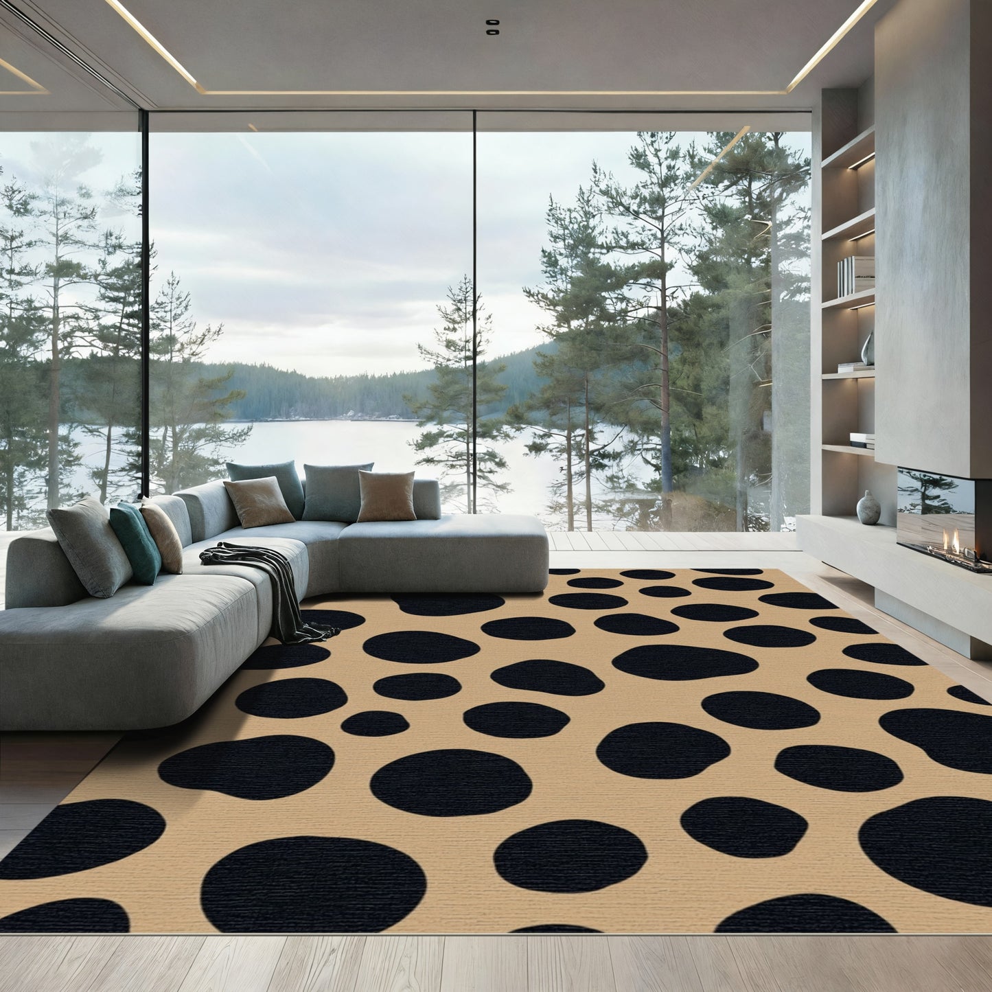 Chic Black Spots Tan Background Rug