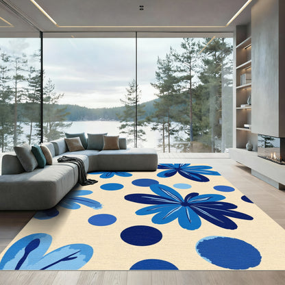Midnight Blue Floral Dot Arrangement Rug