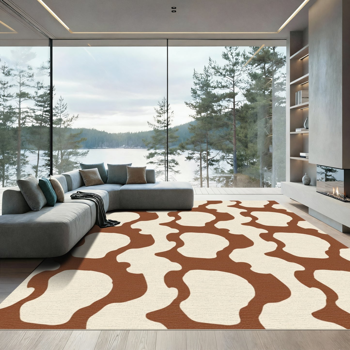 Brown Cream Abstract Cow Spot Rug