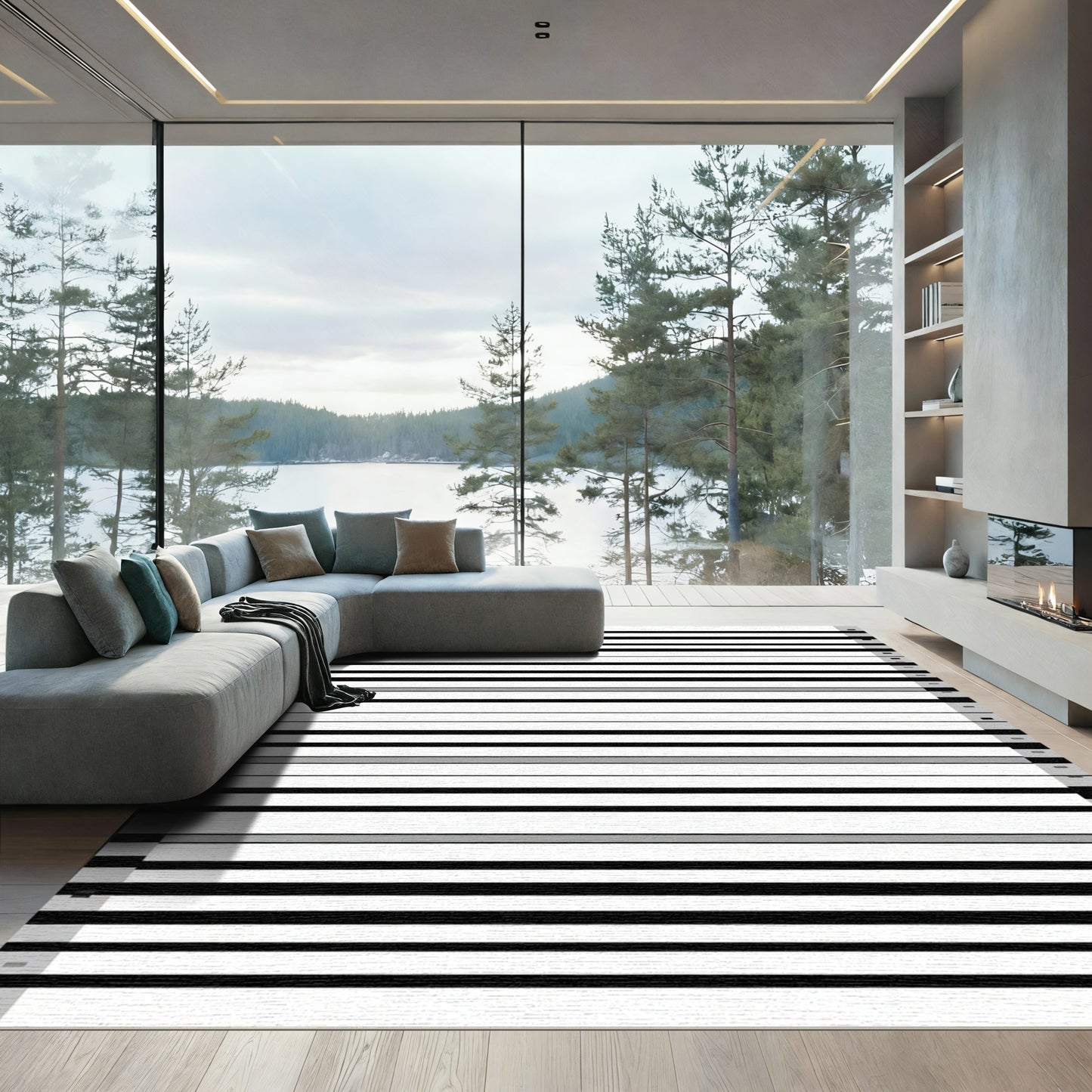 Bold Black and Gray Striped Rug