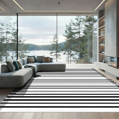 Bold Black and Gray Striped Rug