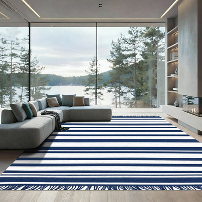 Nautical Navy White Stripe Blanket Rug