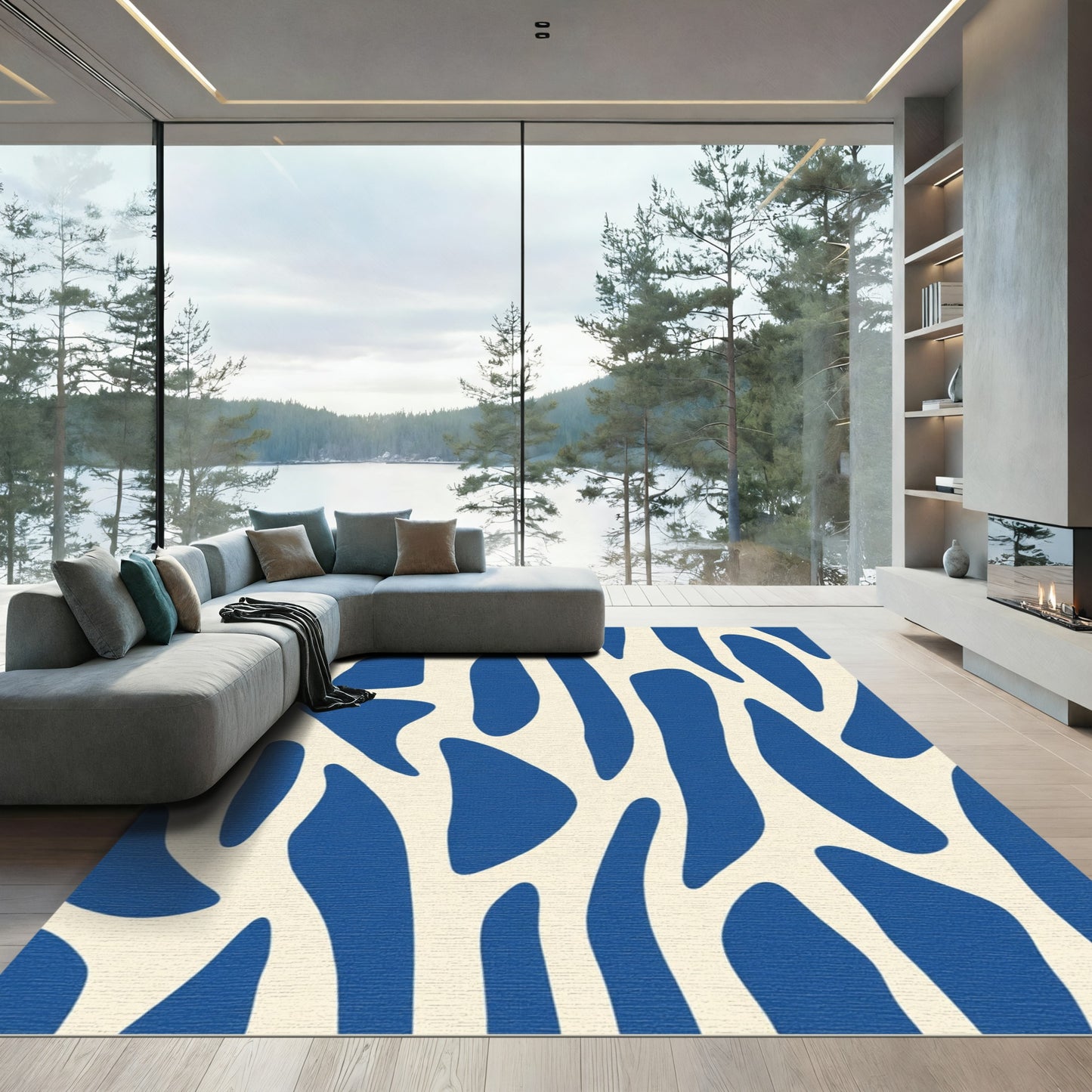 Abstract Blue Organic Flowing Forms Rug