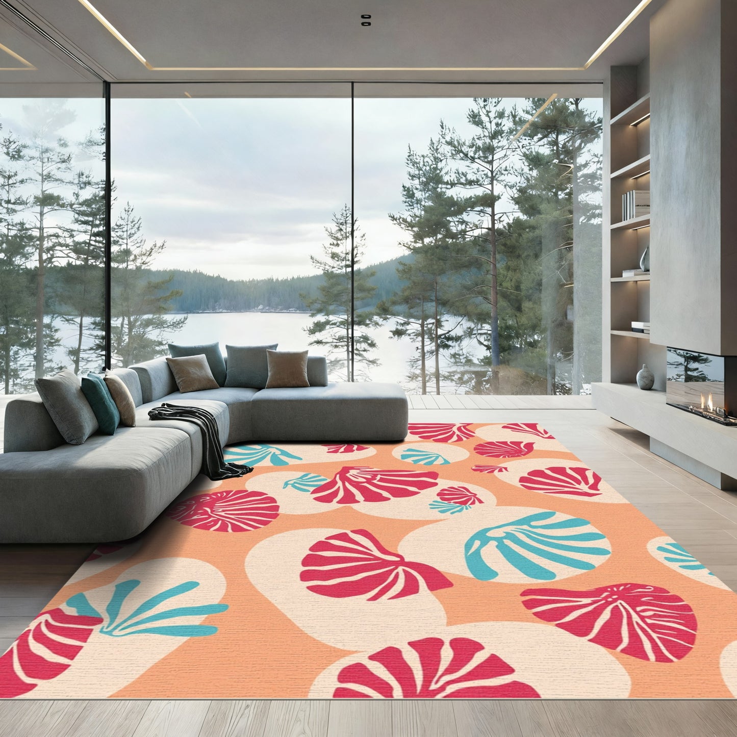 Coral Shell And Cloud Composition Rug