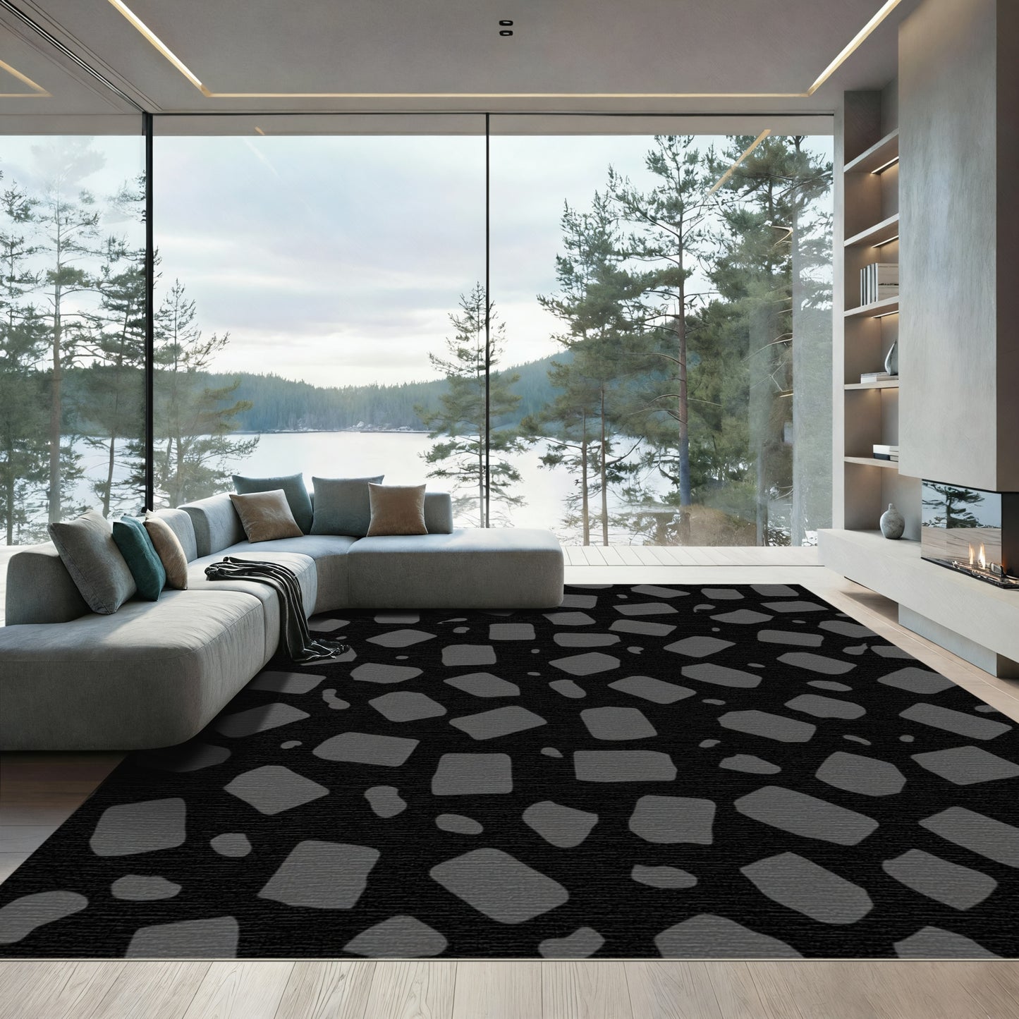 Dark Gray Irregular Squares Accent Rug