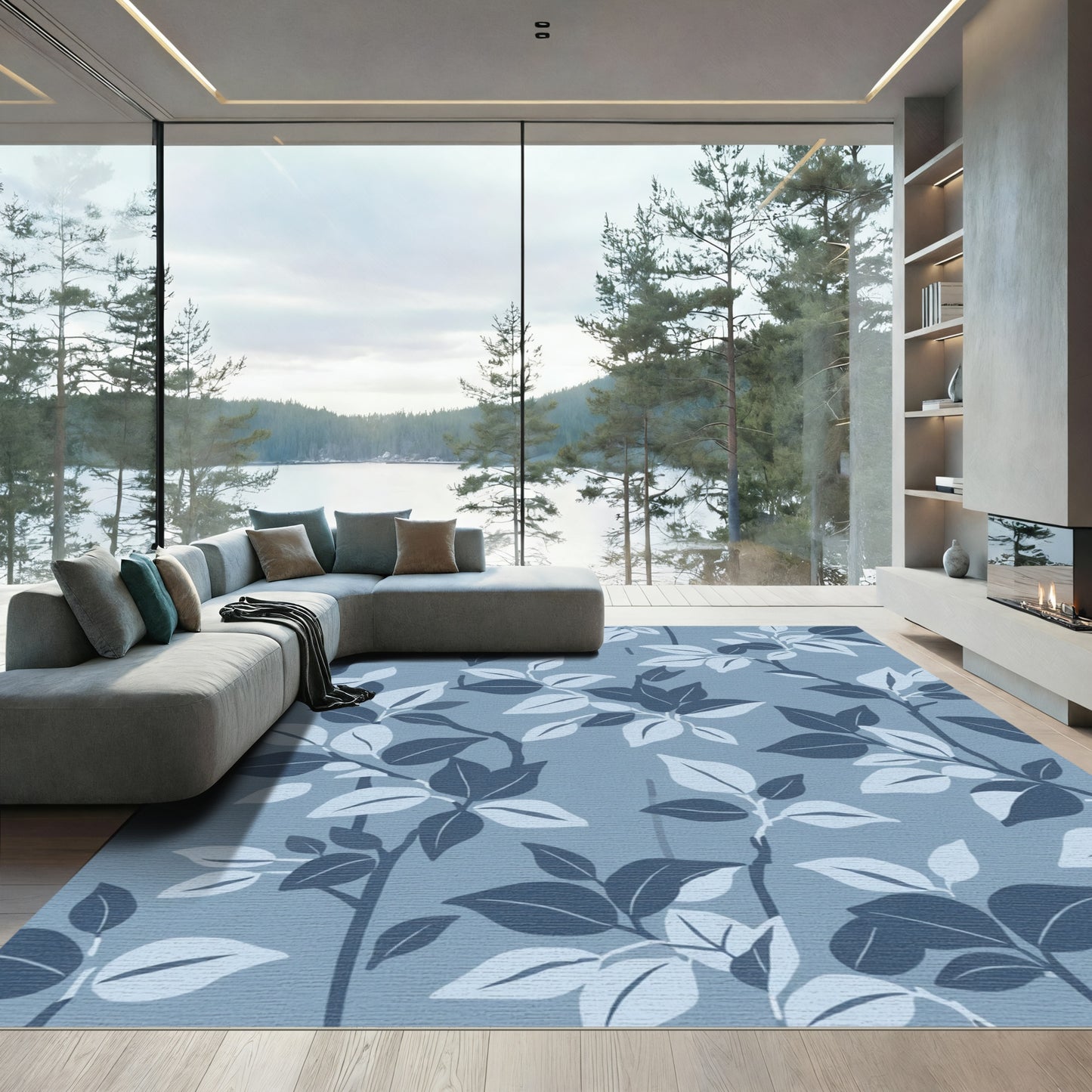 Denim Blue Branch Foliage Rug