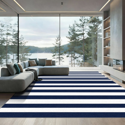 Classic Navy White Horizontal Stripes Rug