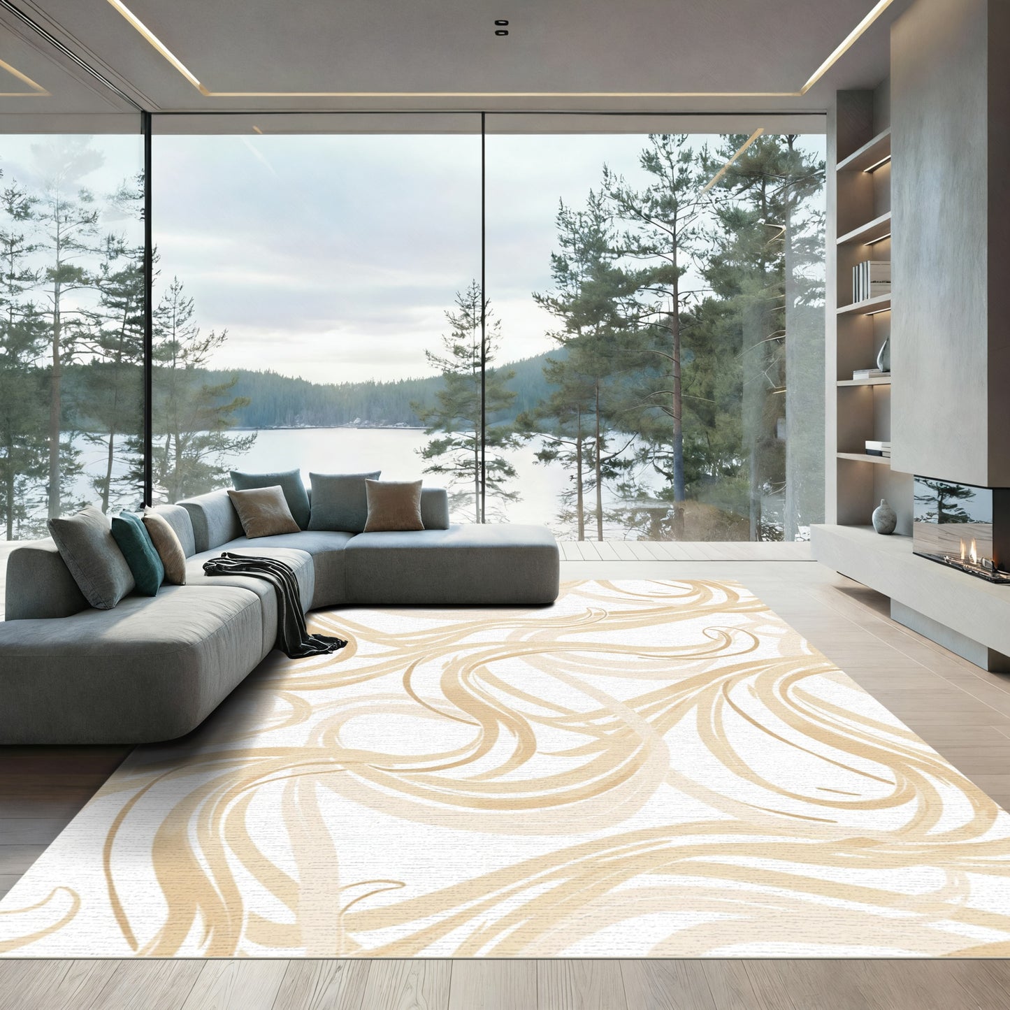 Light Tan Swirl Ribbon Texture Rug
