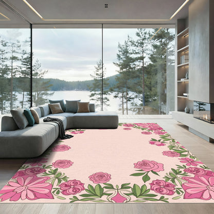 Pink Floral Border Garden Rug