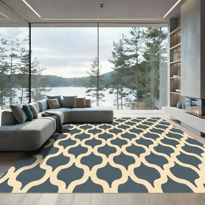 Navy Cream Arabesque Lattice Rug