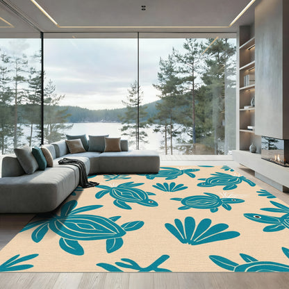 Teal Turtle Ocean Sea Life Rug