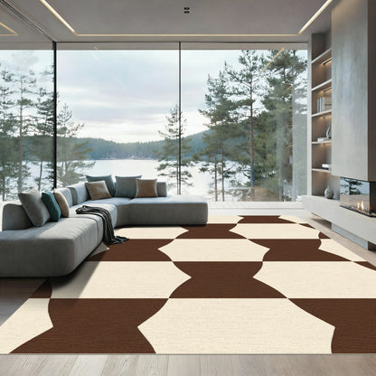 Geometric Cream Brown Interlocking Ovals Rug