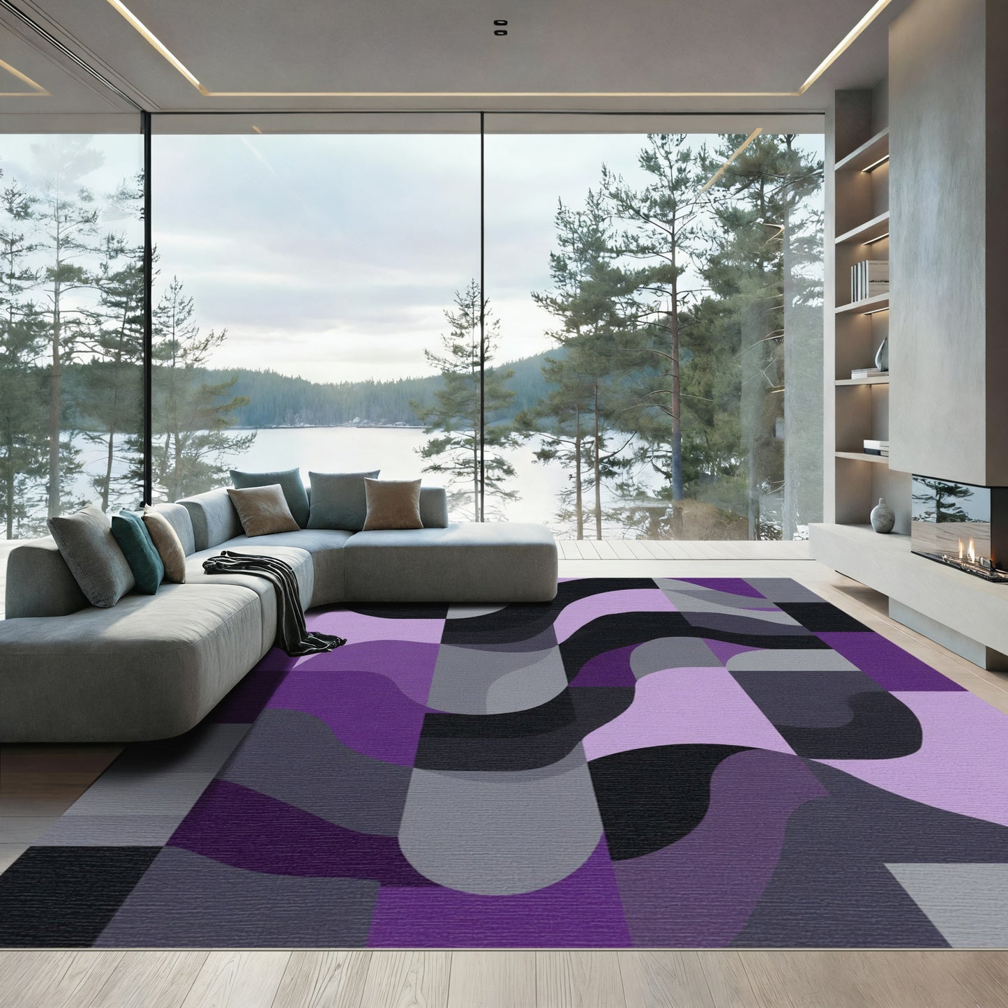 Amethyst Waves Geometric Arrangement Rug