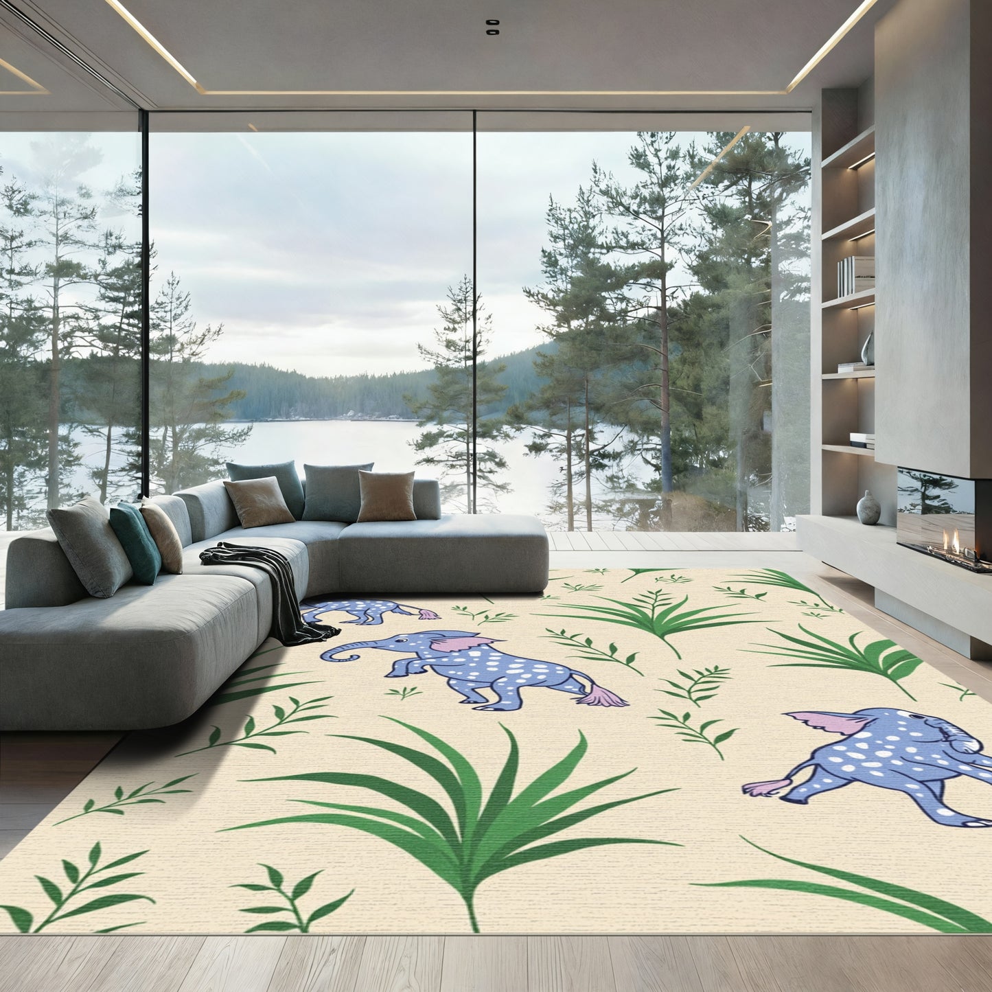 Playful Blue Polka Dot Elephants Garden Rug