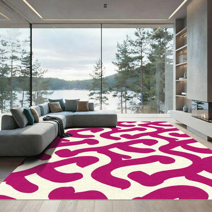 Bold Magenta Swirls Cream Rug