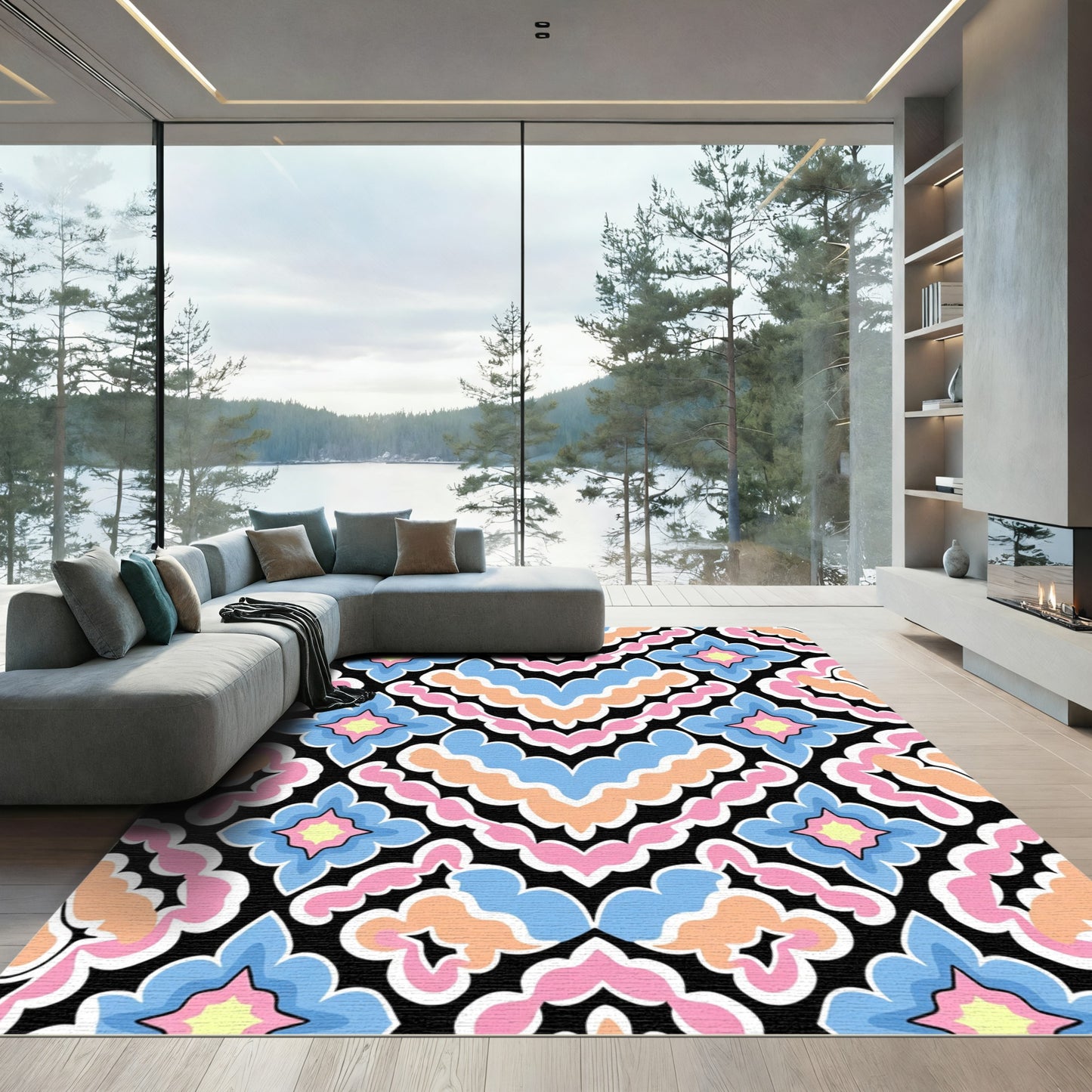 Pastel Floral Medallion Repeat Rug