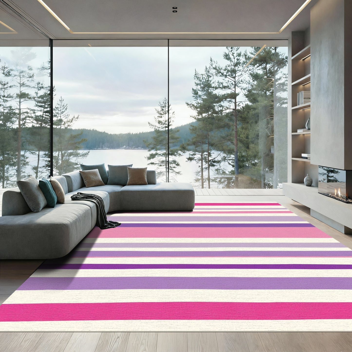 Pink Purple Cream Striped Harmony Rug