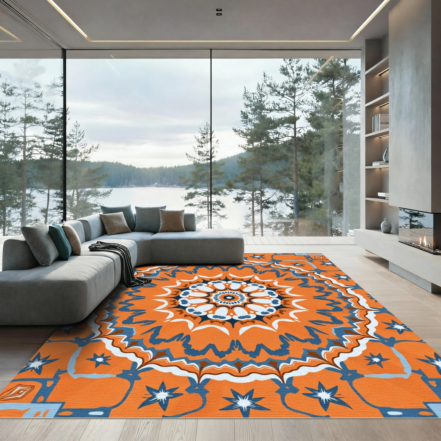 Orange Blue Starburst Medallion Rug