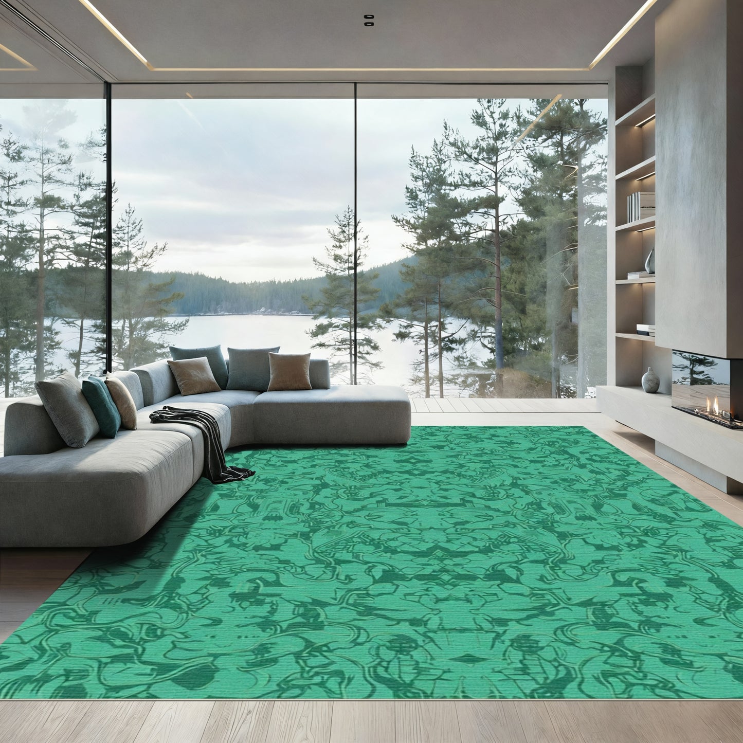 Emerald Green Abstract Organic Flow Rug