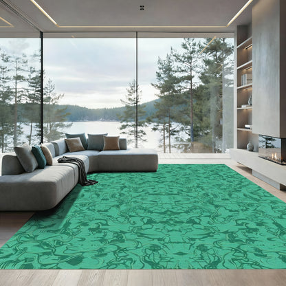Emerald Green Abstract Organic Flow Rug