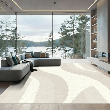 Soft Beige Abstract Swirl Ribbons Rug