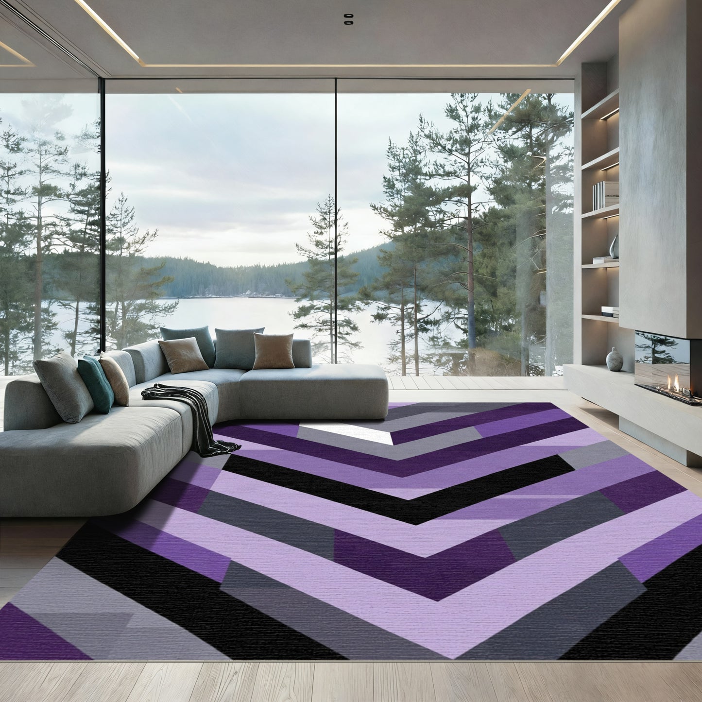 Modern Purple Chevron Geometric Rug