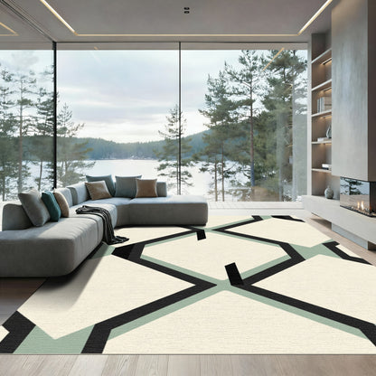 Cream Black Geometric Interlocking Hexagons Rug