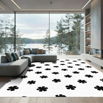 Black White Floral Cluster Rug