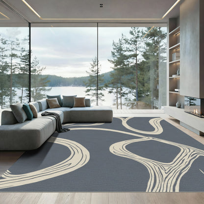 Cream Organic Flow on Gray Canvas Rug