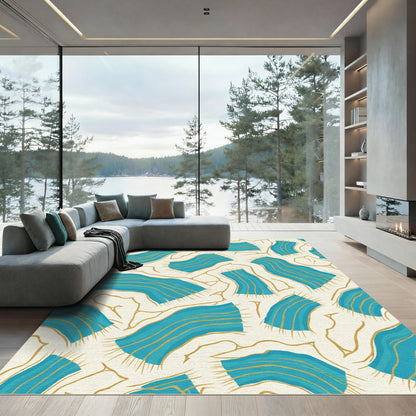 Abstract Turquoise Wavy Lines Rug