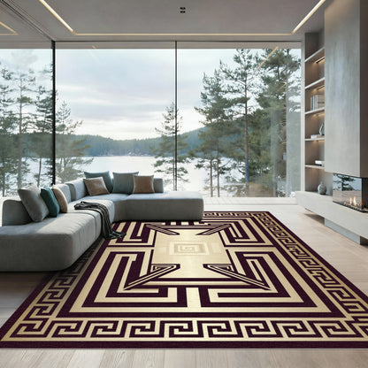 Metallic Gold Greek Key Maze Rug