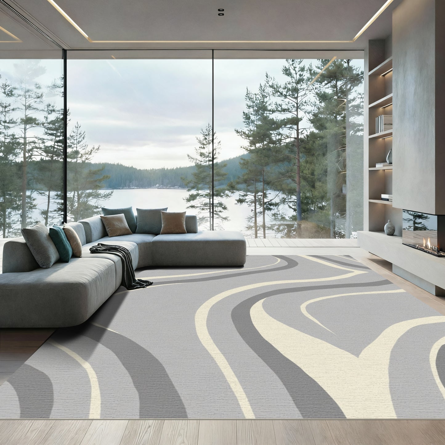 Abstract Gray Swirls Harmony Rug