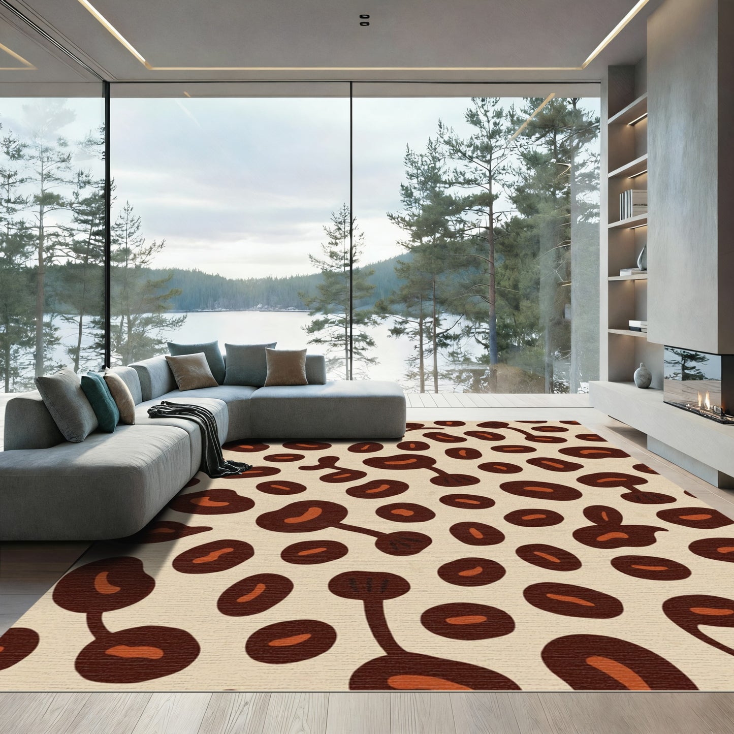Earthy Brown Abstract Bean Shapes Rug
