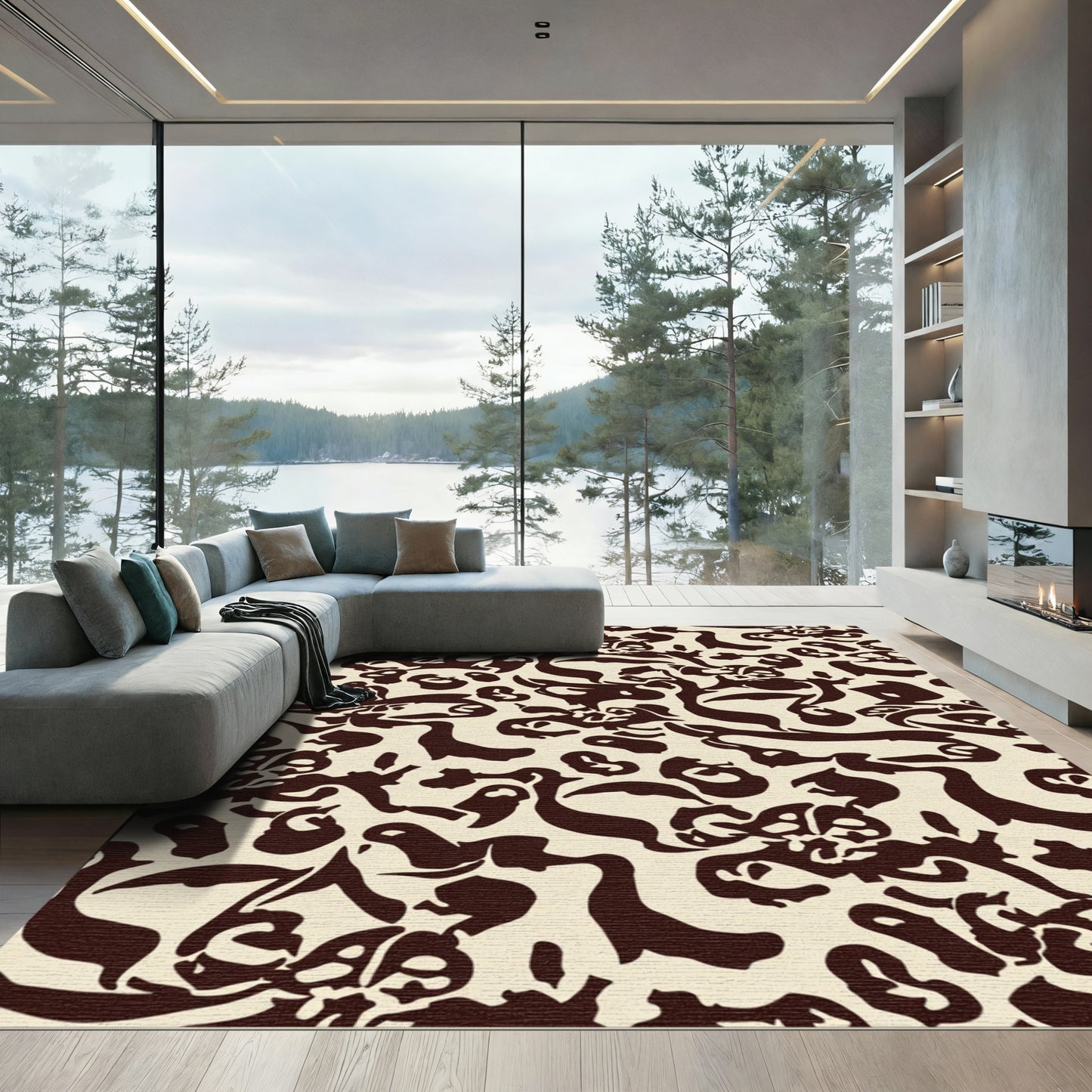 Brown Abstract Organic Flowing Shapes Rug