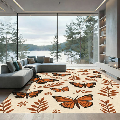 Monarch Butterflies and Leaves Pattern Rug