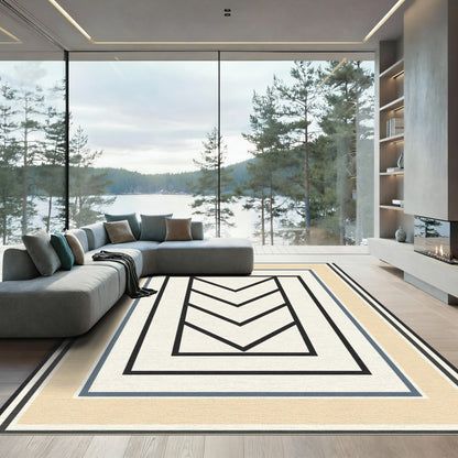Modern Beige Geometric Chevron Rug