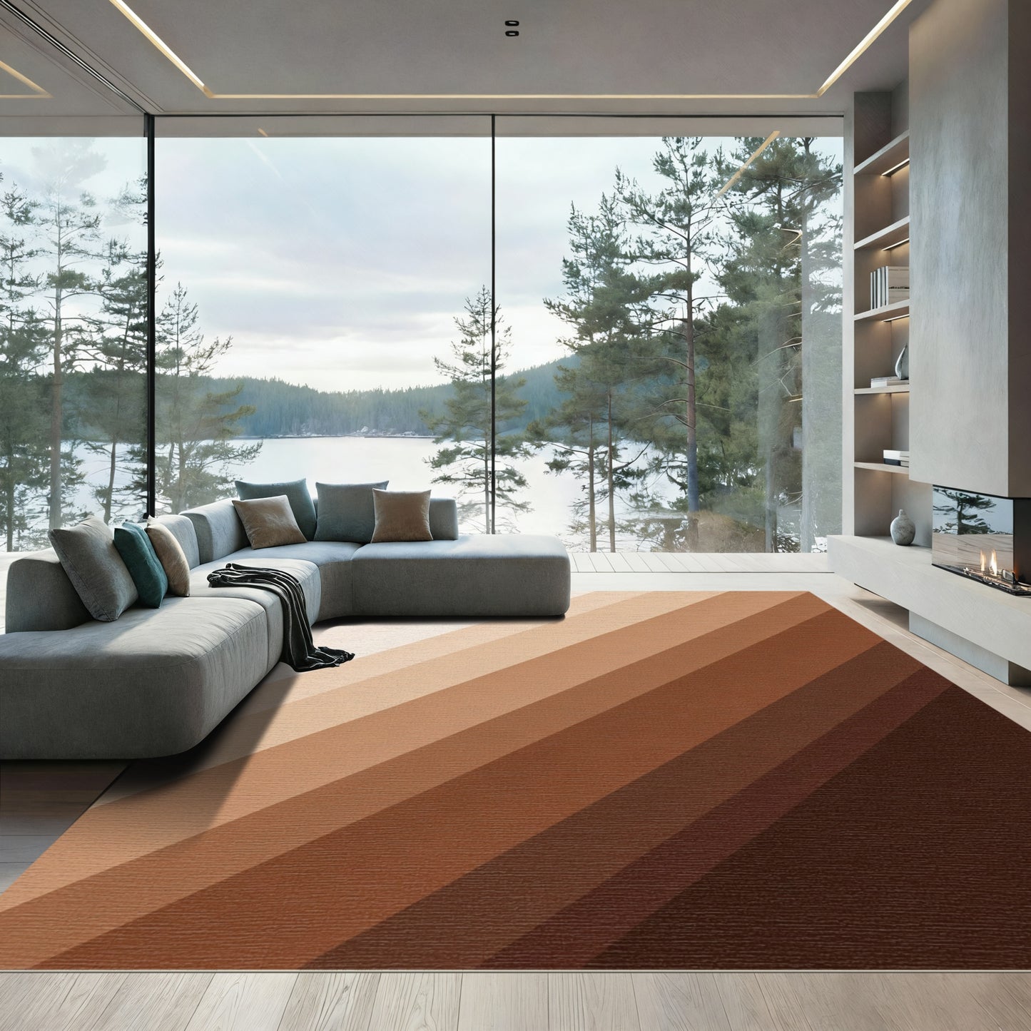 Warm Gradient Diagonal Stripe Rug