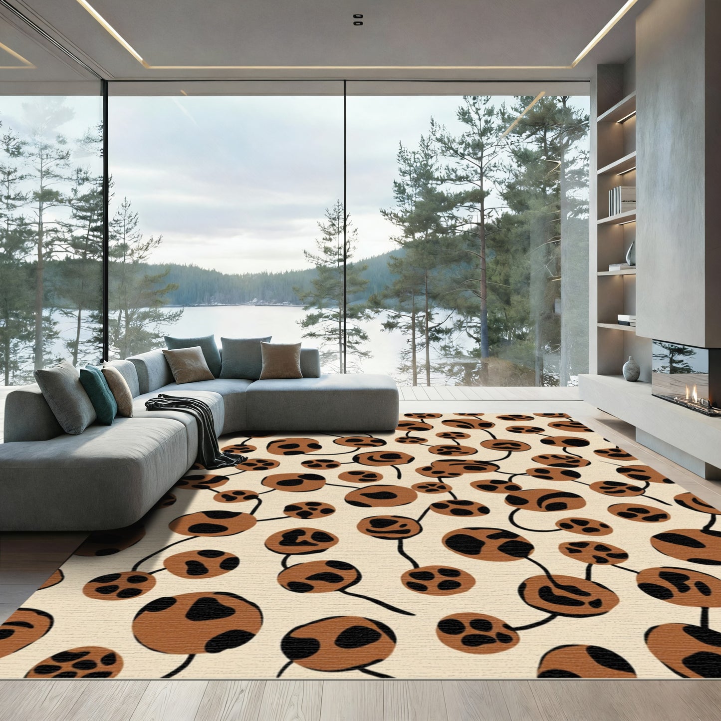Brown and Black Abstract Organic Shapes Rug