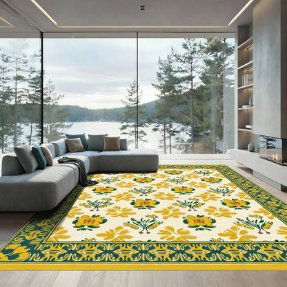 Golden Yellow Floral Bouquet Botanical Rug