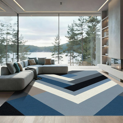 Modern Blue and Gray Geometric Weave Rug
