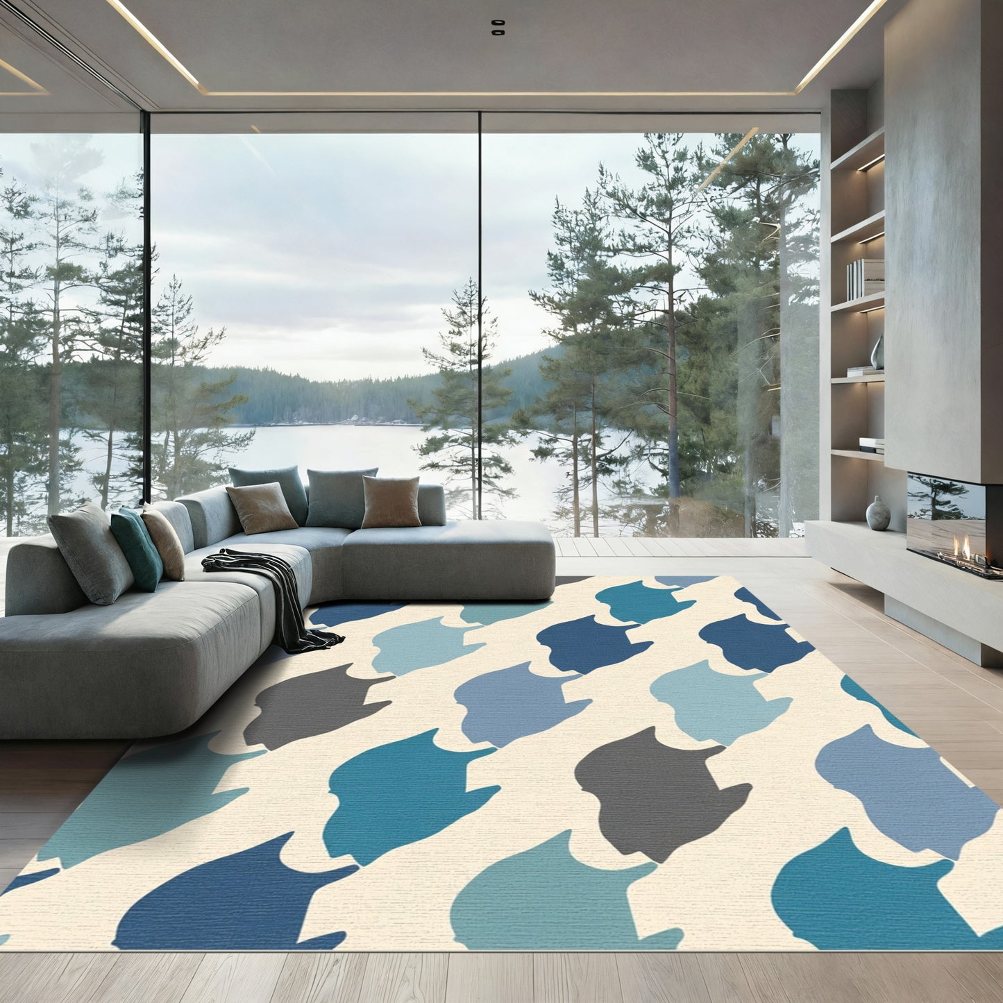 Blue Gray Houndstooth Geometric Repeating Rug