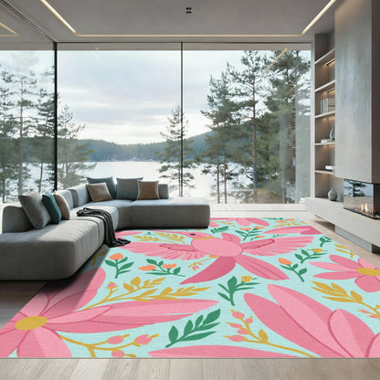 Pink Hummingbird And Floral Collage Rug