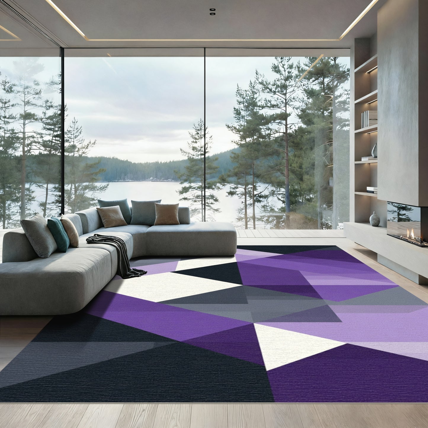 Geometric Purple and Gray Abstract Rug