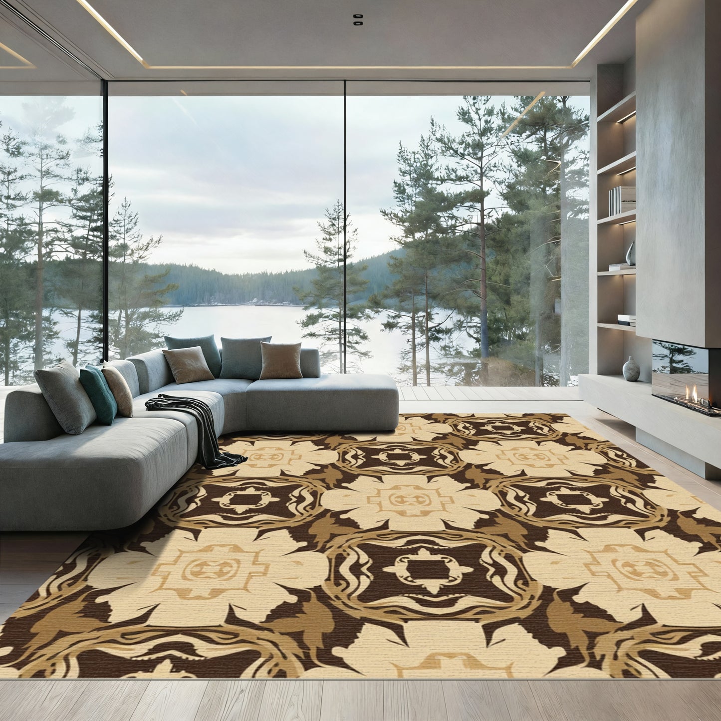 Brown Beige Organic Medallion Rug