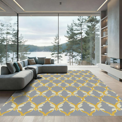 Gray and Gold Quatrefoil Lattice Rug