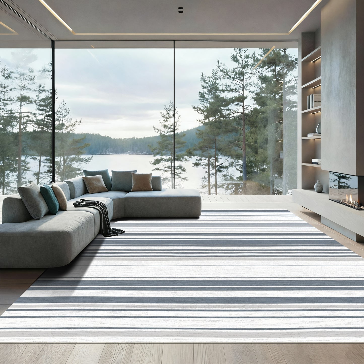 Coastal Blue Gray Stripe Rug