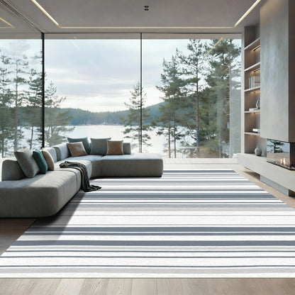 Coastal Blue Gray Stripe Rug