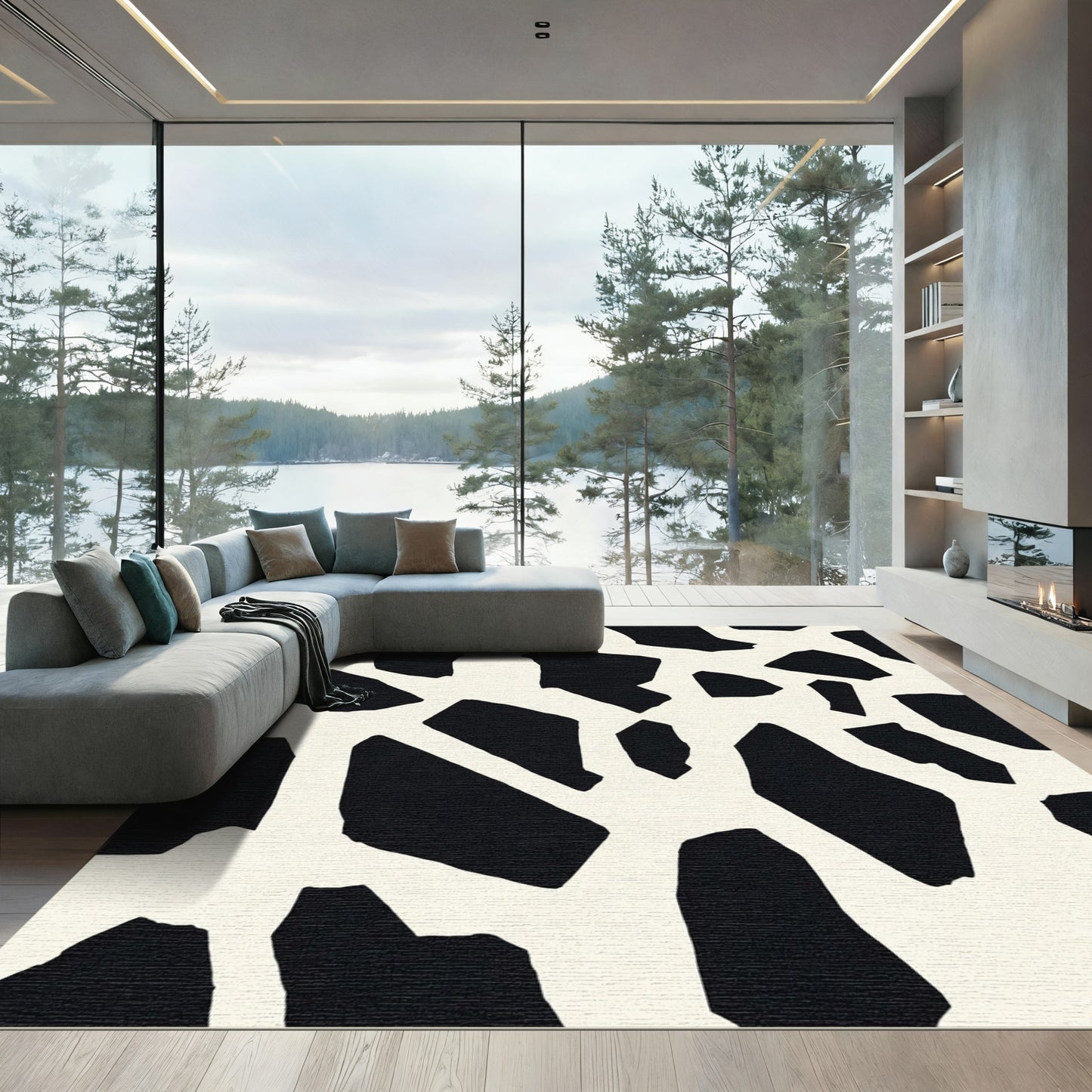 Black and White Irregular Spots Rug