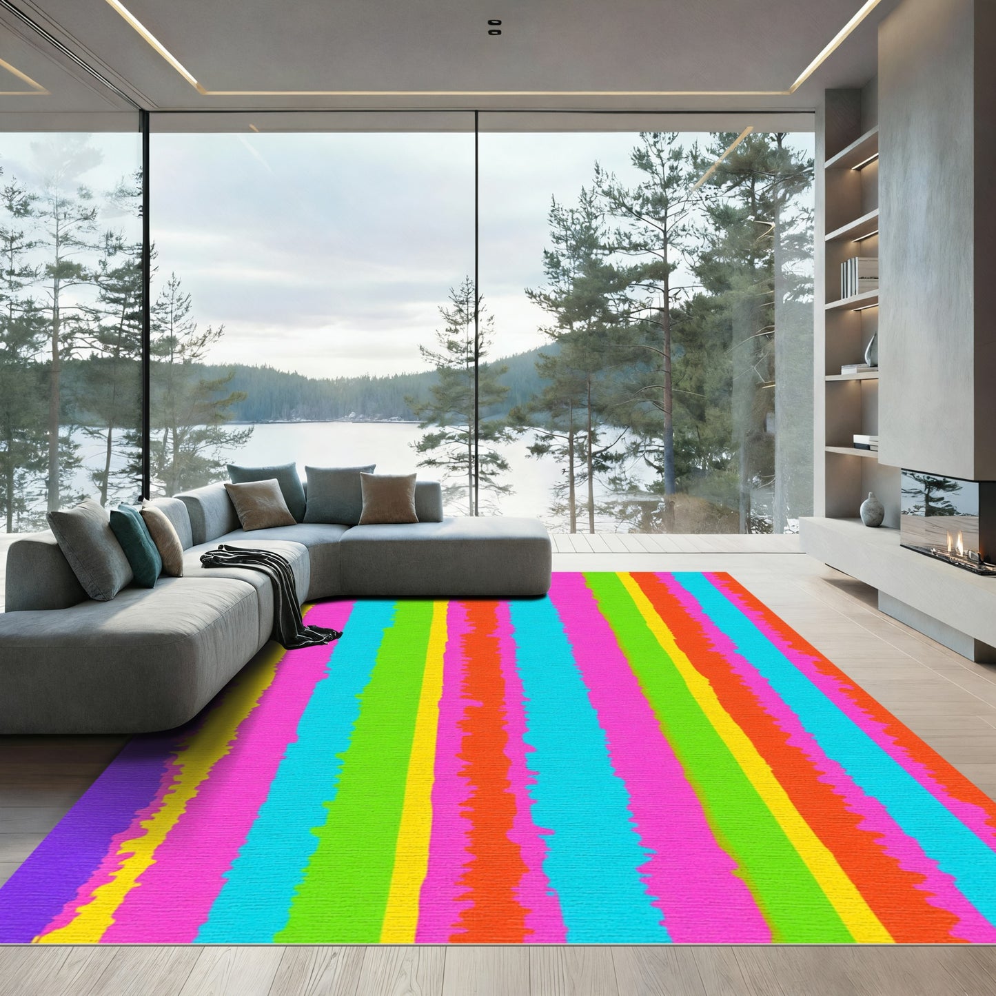 Vibrant Multicolored Uneven Stripe Rug