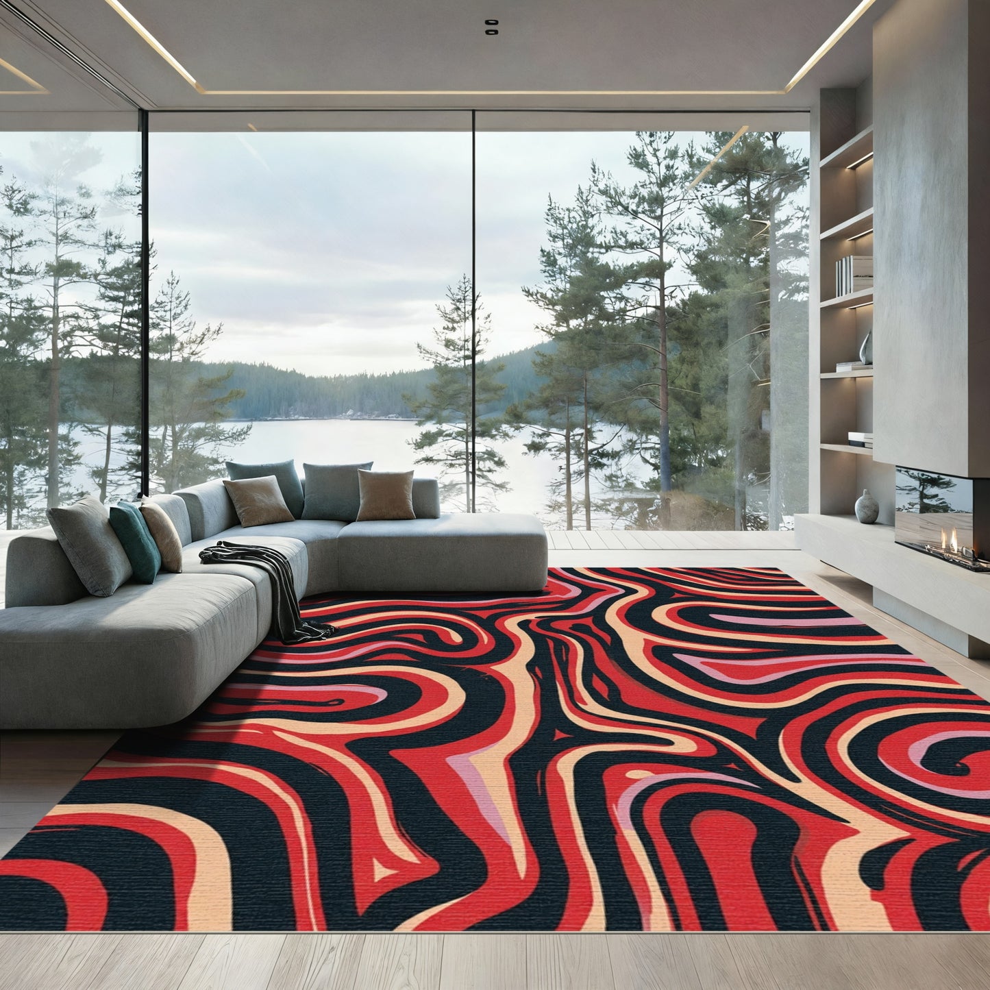 Retro Red Swirl Marble Rug
